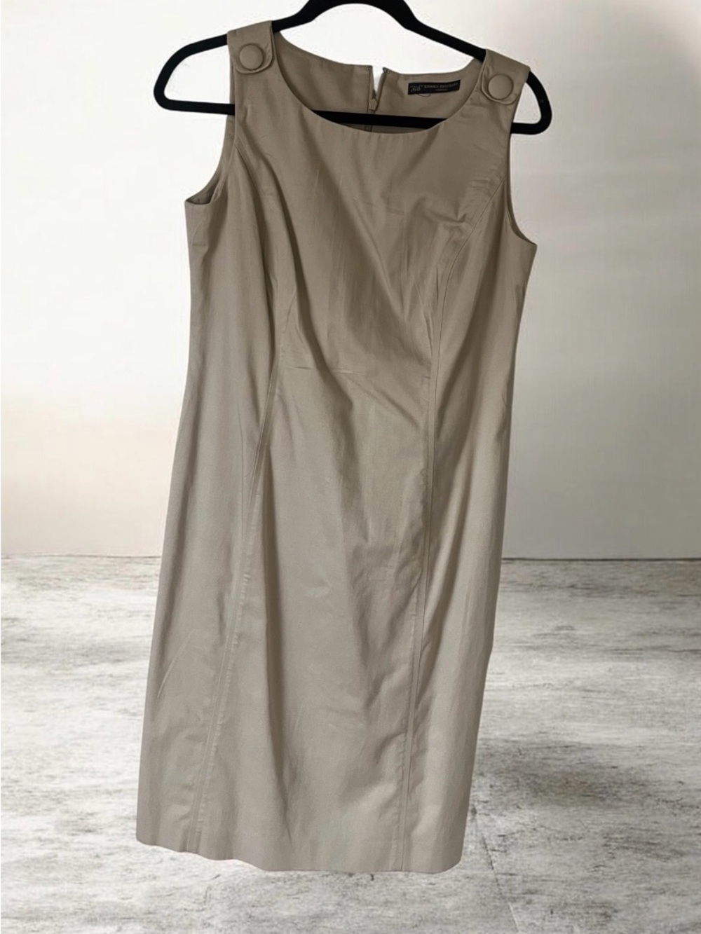 Brooks Brothers Beige Sleeveless Dress with Button-Strap Detail
